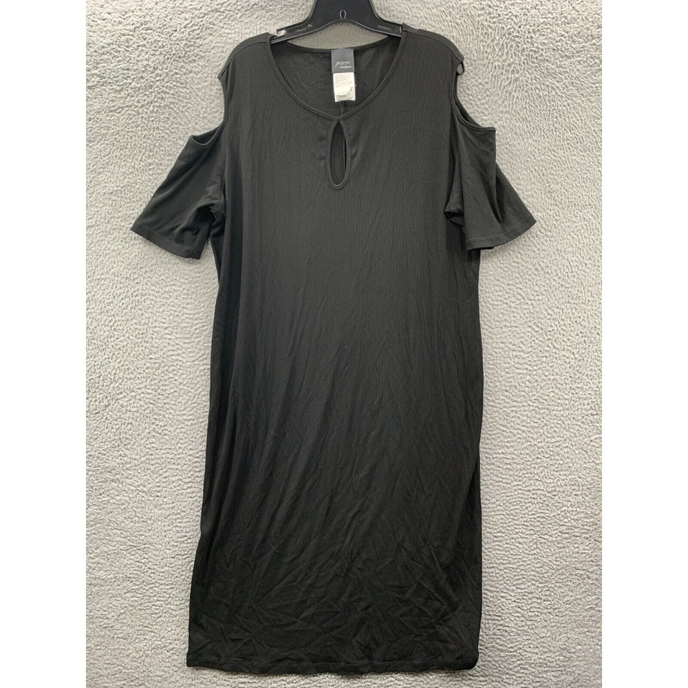 Marina Rinaldi Midi Dress Womens XL Black Short Sleeve Cold Shoulder Per Sona*